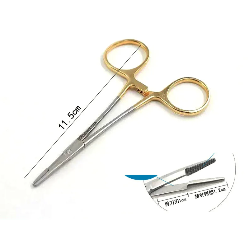 1pcs Multifunctional needle holder with scissors 12.5cm/14cm Needle Holder Insert with Scissors Gold Handle Clamp