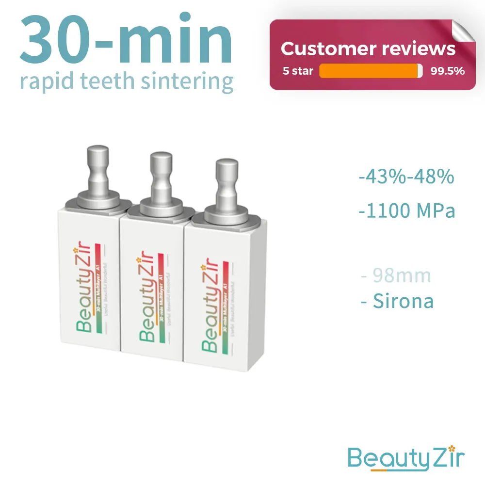 618--Beautyzir 30-min Multilayer-Speed Sintering Zirconia Block Sirona System (5 pieces)size (20/19 40/19 55/19 65/22 85/22)