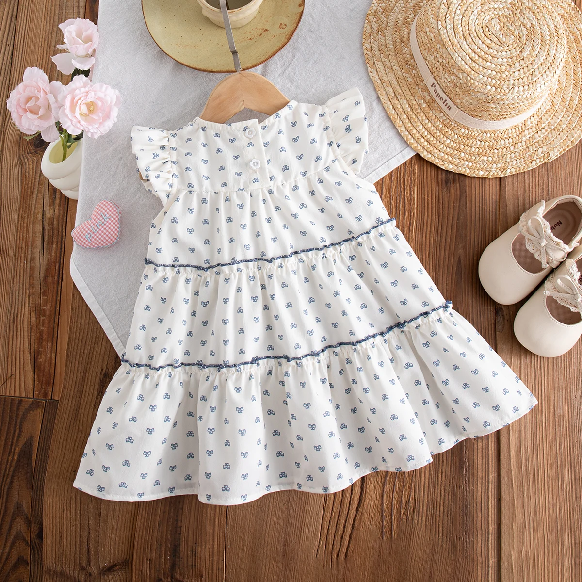 Sweet Bow Print Baby Girl Dress Summer New Children'S Clothing (6 Months -3 Years Old)
