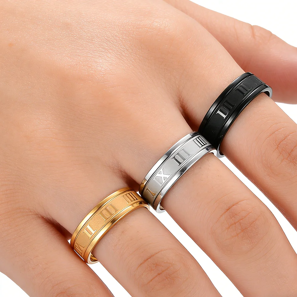 Trendy Classic Simple Stainless Steel Roman Digital Men Women Ring Cool Punk High Quality Jewelry Banquet Party Gifts