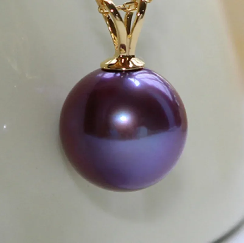 Huge 14-15mm Genuine Purple Lavender Perfect Round Pearl Pendant Necklace Women Jewelry Wedding Party Gift 925 Sterling Silver 5