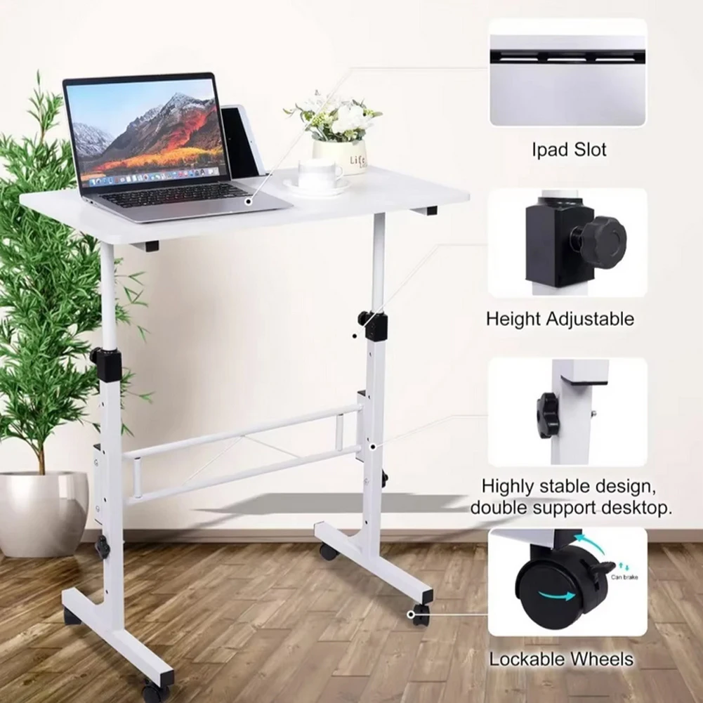 Small Mobile Standing Desk, Adjustable Height Mobile Stand Up Desk With Wheels, 32Inches Portable Rolling Desk Small Computer