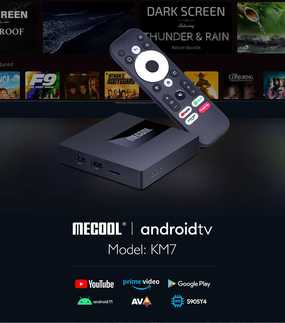 MECOOL KM7  4GB DDR4 64GB EMMC Android 11 TV Box Google TV Amlogic S905Y4 100M LAN Internet IP TV Android 11 Smart TV Player