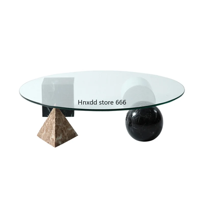 Nordic minimalist designer geometric natural marble special-shaped creative tempered glass coffee table