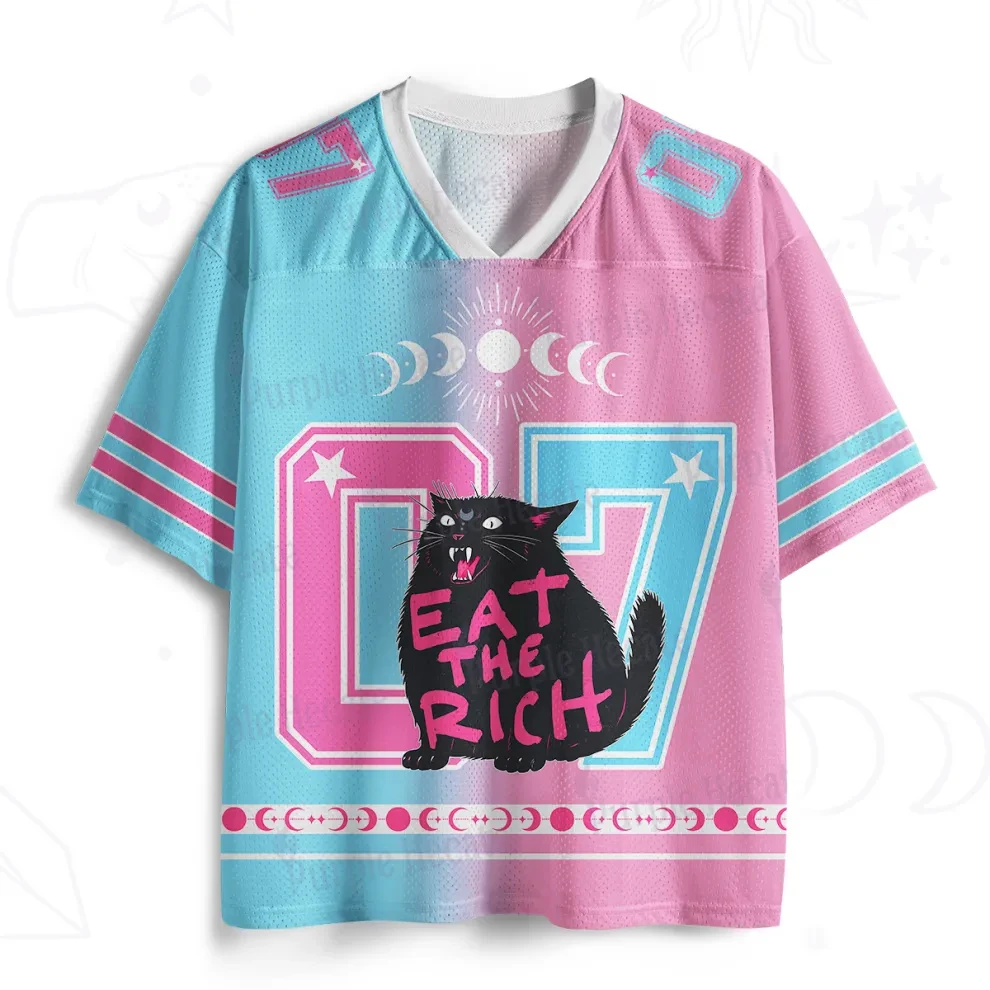 Eat The Rich Cat Fashion Breathable V-Neck Mesh T-Shirt Suitable for Men Women and Children As Family Exercise T-Shirts
