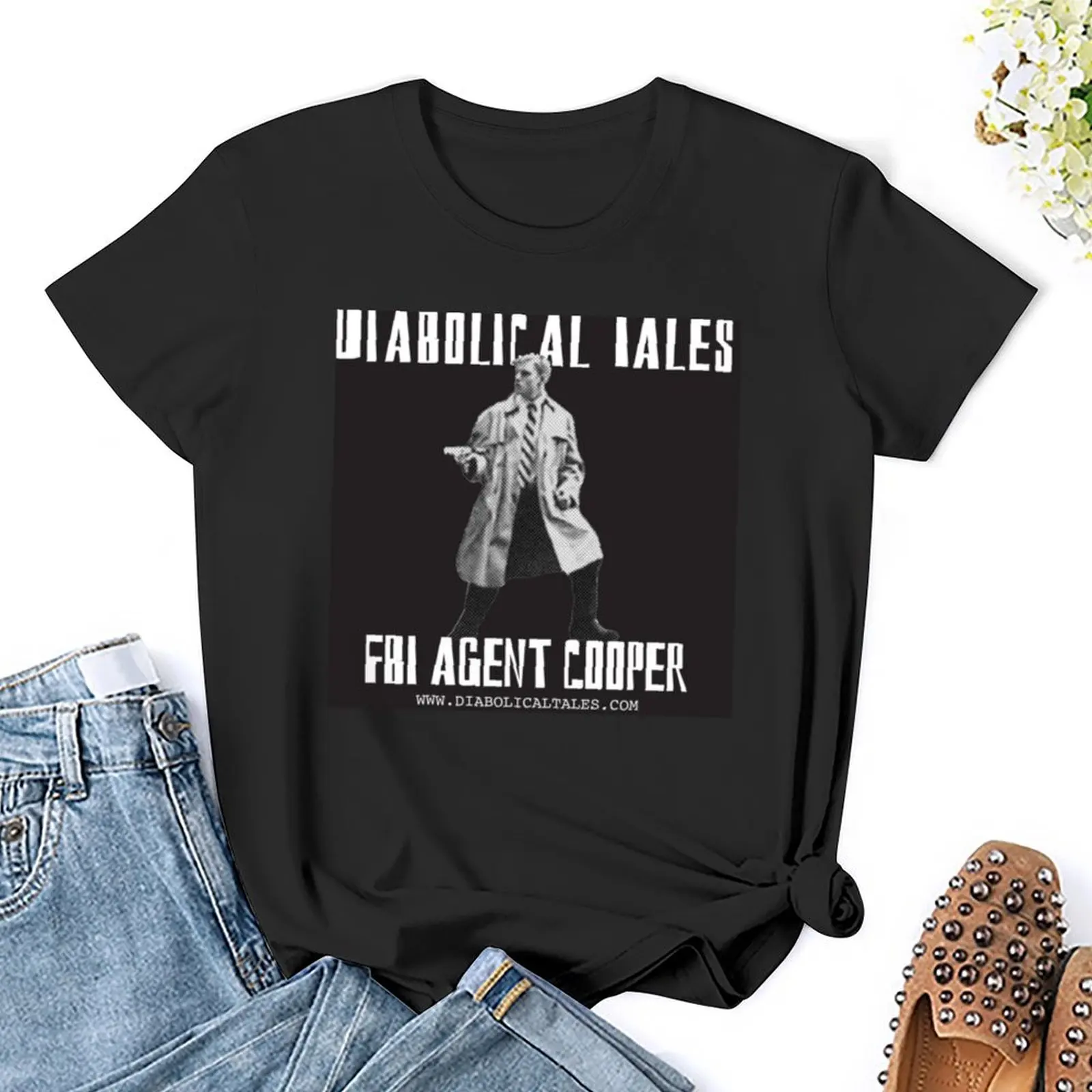 T-shirt imprimé animal vintage pour femmes, T-shirt TALES DIABOLICALES FBI AGENT COOPER, vêtements graphiques pour filles