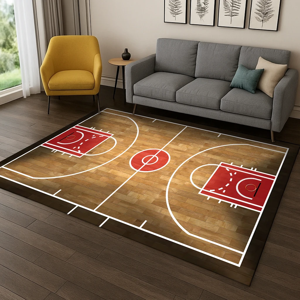 Basketballplatz Sport Cartoon Teppich Teppich Teppich für Sofa Schlafzimmer Wohnzimmer Fußmatte Home Decor, Kinderspiel rutschfeste Bodenmatte
