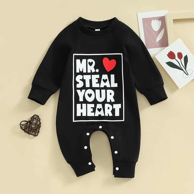 

Newborn Baby Girl Boy Valentines Day Heart Letter Print Sweatshirt Romper Long Sleeve Jumpsuit Spring Clothes
