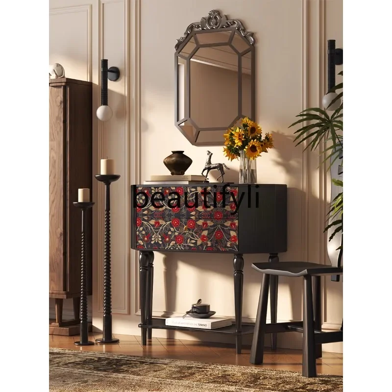 

53French retro locker living room home entrance solid wood dining side cabinet custom chest cabinet