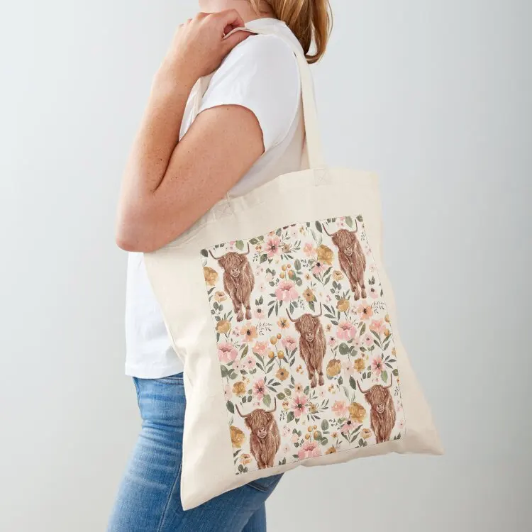 

Highland Cow Boho Floral Tote Bag tote bags men hand bag ladies shoping bag tote women