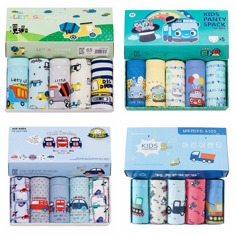 Cartoon Vehicle Child's Underwear Colorful Truck Cars Pattern Boys Boxers Briefs Cotton Breathable Panties Kids for Children
