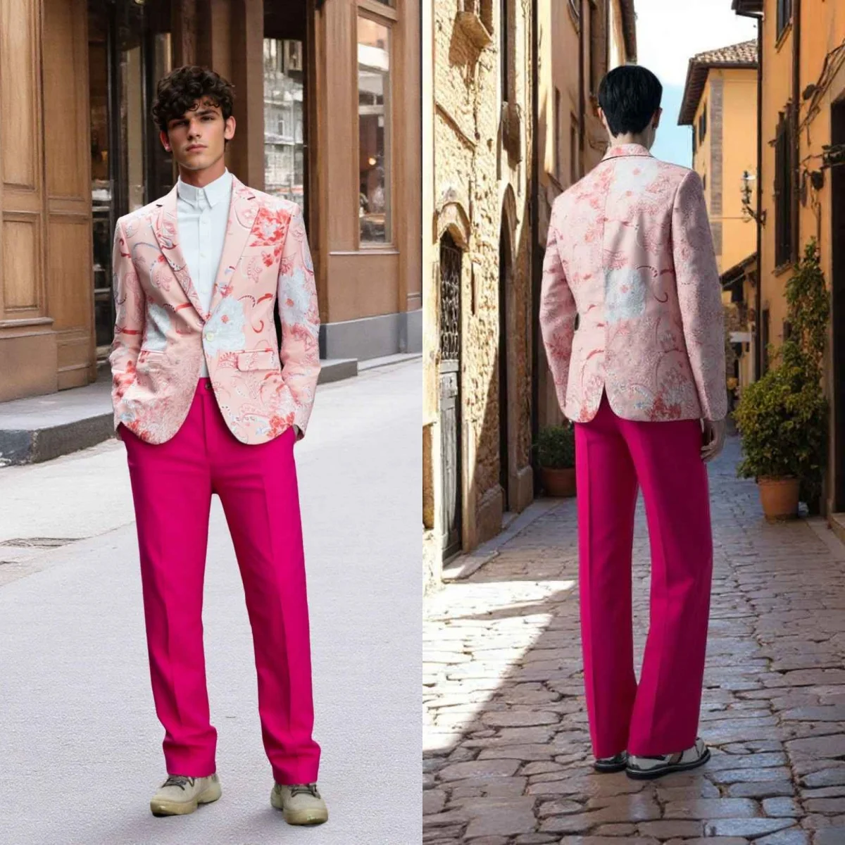 

Stylish Men Suits 2 Pieces Jacquard One Button Notched Lapel Jacket Sets Plus Size Dinner Party Customized Wear