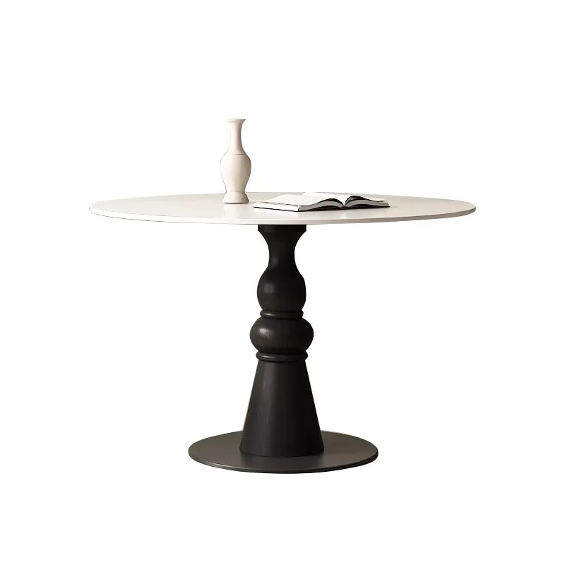

French medieval solid wood round dining table, simple household small apartment leisure table