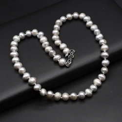 Silvercolor Gray Natural Freshwater Pearl Necklace Fashion Jewelry Making Design Gift For Girl Women Hand Made Ornament  45CM