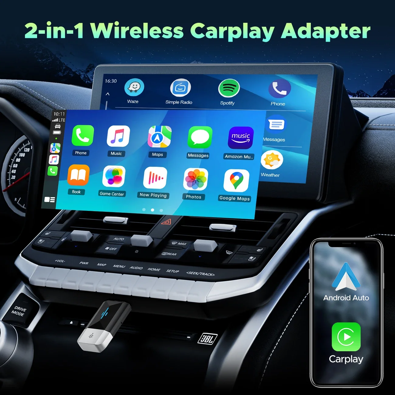 TOGUARD 2 in 1 Carplay Wireless Adapter,&Android Auto,carplay Adapter,5Ghz WiFi Type-C/USB Plug & Play,iOS 10+&Android 11+