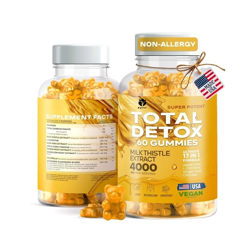Total Detox Gummies -4000MG Milk Thistle Extract with L-carnitine, apple cider vinegar, and ginger root - Liver cleansing