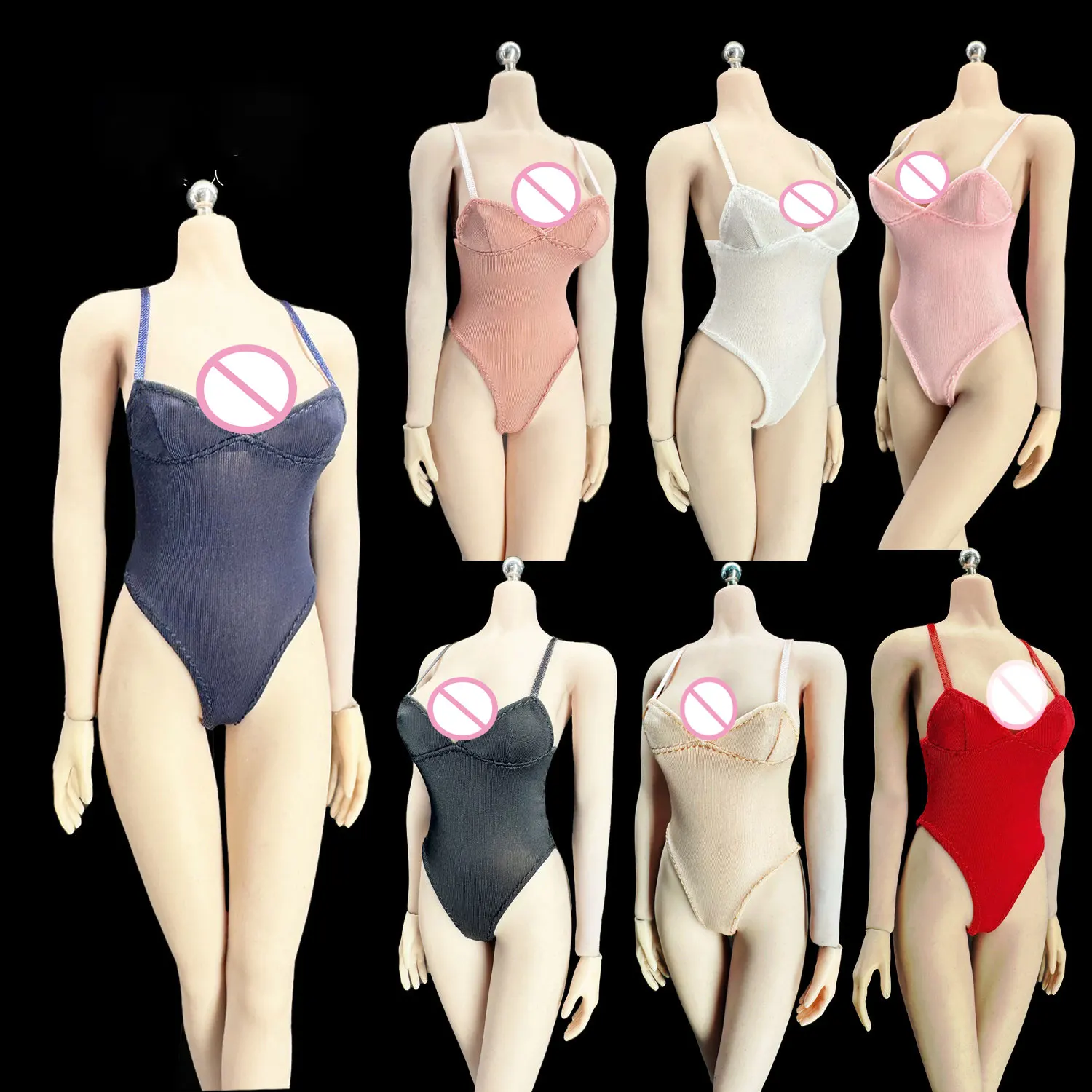 

1/6 Scale Women's Sexy Swimsuit Elastic High Slit V Neck Bodysuit Slim Sleeveless Swim wears One Pieces For 12'' Action Figure B
