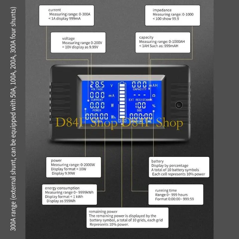 D84F Coulomb Counter Meter Battery Capacity Voltmeter Tester Meter