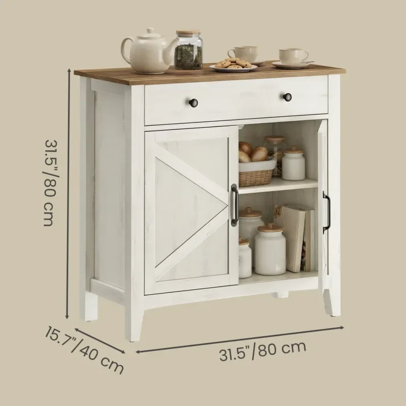 Farmhouse Style Living Room Storage Cabinet with 2 Drawers and 2 Adjustable Shelves Cable Management Home Furniture Organizer