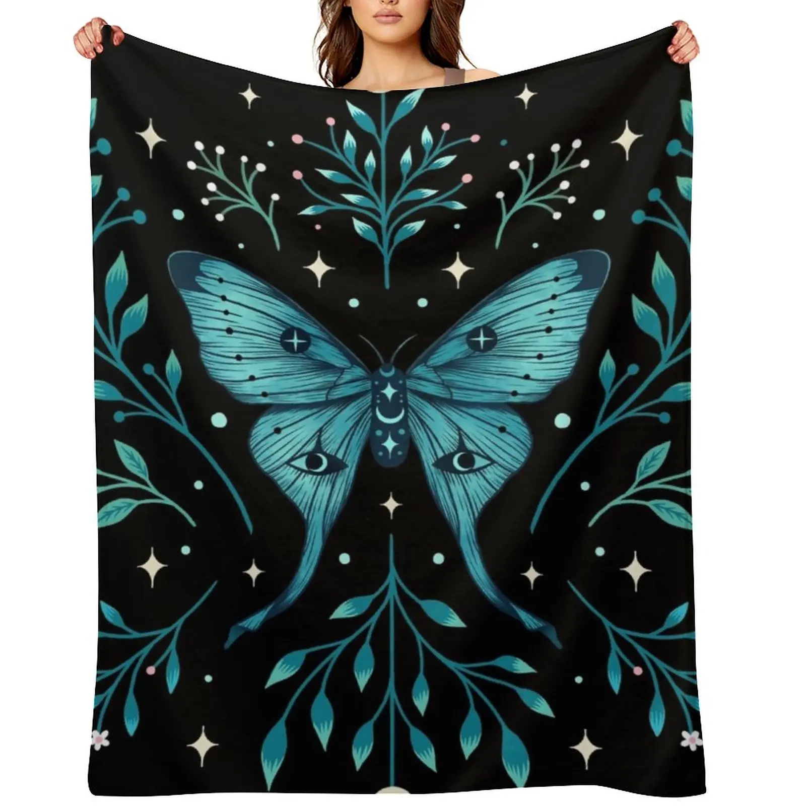Mystical Moon Moth - Turquoise Throw Blanket Custom blankets ands Sleeping Bag For Decorative Sofa Summer Weighted Blankets