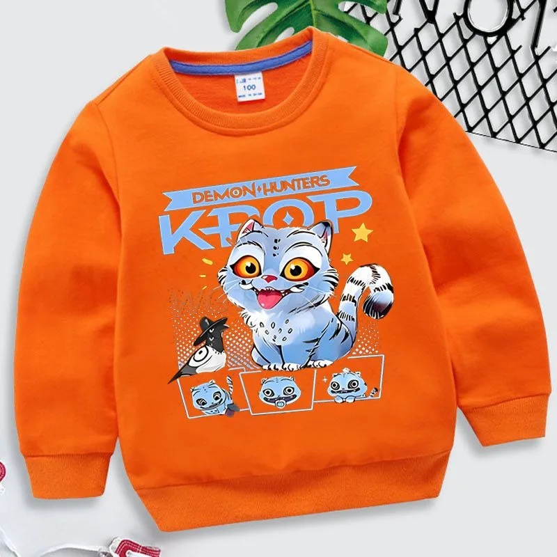 KPop Demon Hunters Cartoon Cute Derpy Hoodie for Girls, Fashionable and Versatile for Autumn and Winter, Simple Casual Warm Top