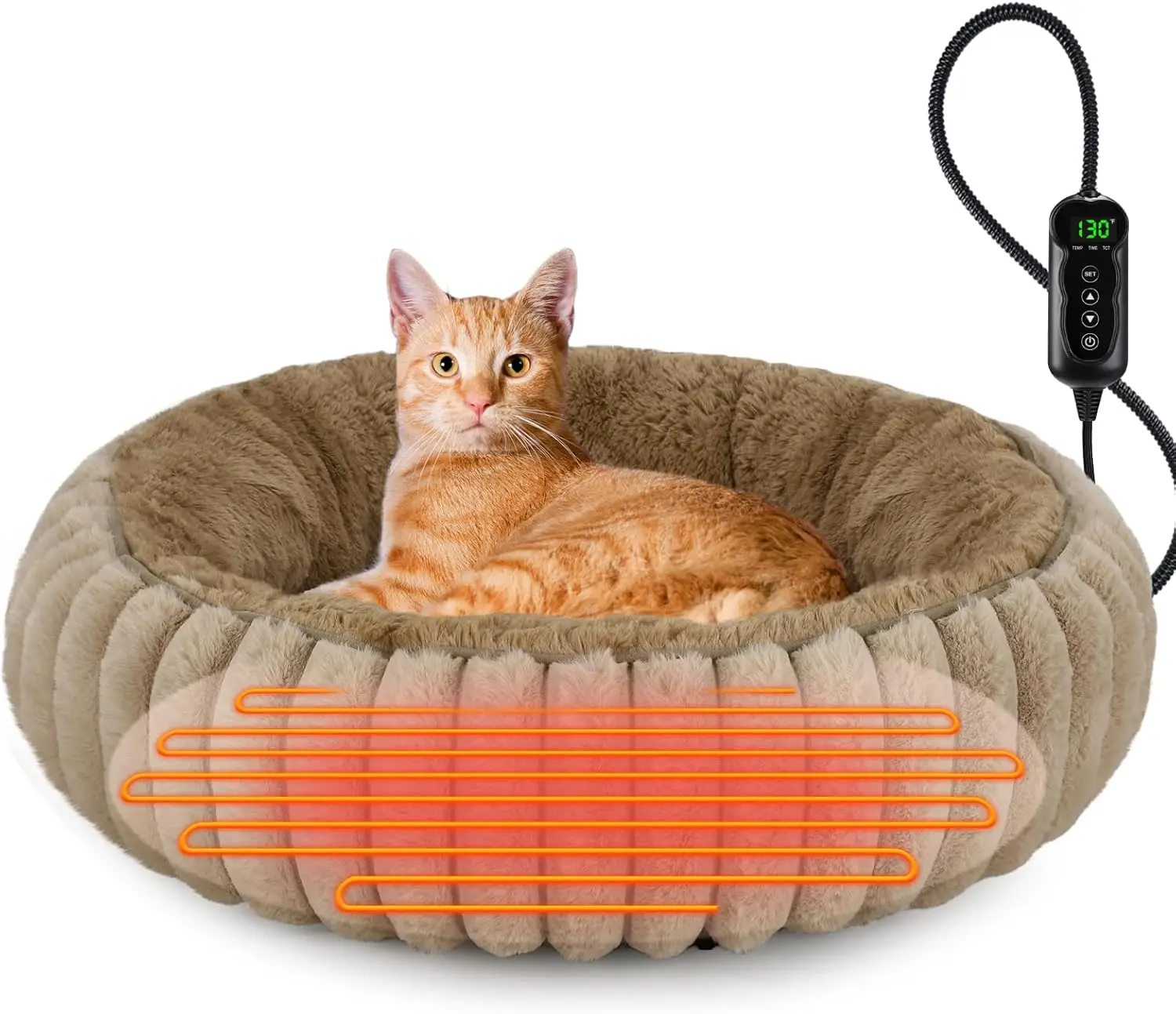 

Cozy Heated Pet Bed for Cats & Small Dogs, Adjustable Timer & Temperature, Waterproof & Washable