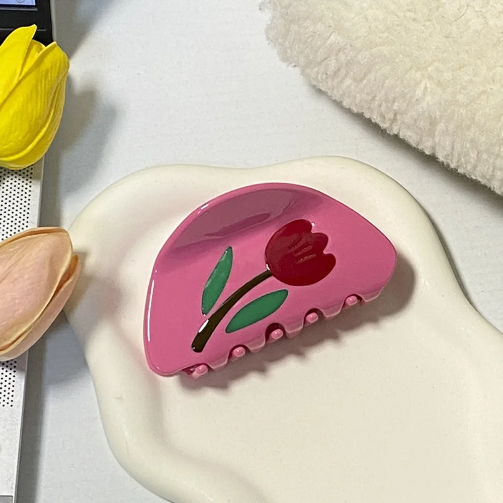 

Creative Rhinestone Tulip Flower Hair Claw Barrette Headwear Acetic Acid Shark Clip Hairpin Geometry Back Head Hair Grab Summer