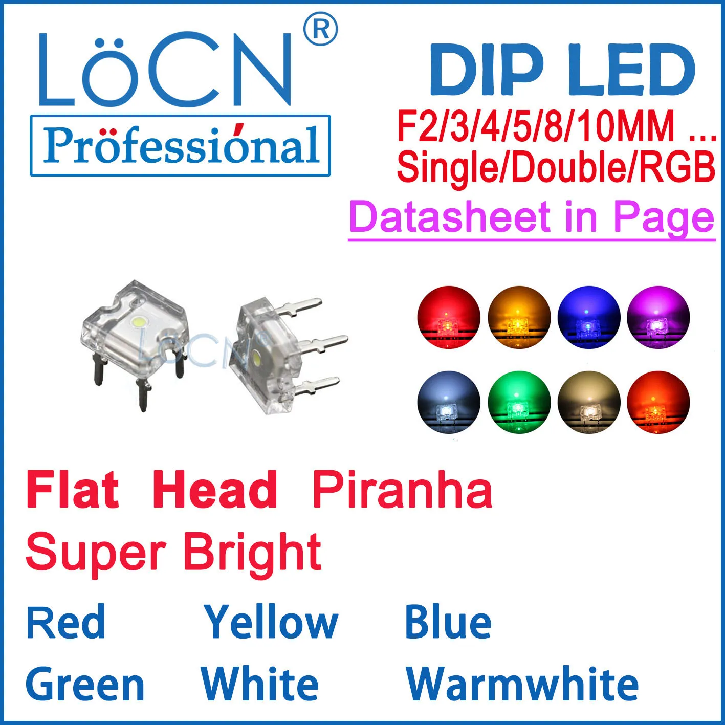 

LoCN 1000pcs LED Diodes Piranha Square 4P Flat Head Top Red Yellow Blue Green White Warm White Super Bright High Quality light