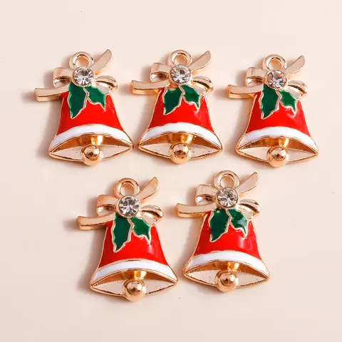 20pcs 13x13mm Cute Enamel Christmas Bell Charms Pendants for Making Drop Earrings Necklaces Bracelet DIY Crafts Jewelry Findings