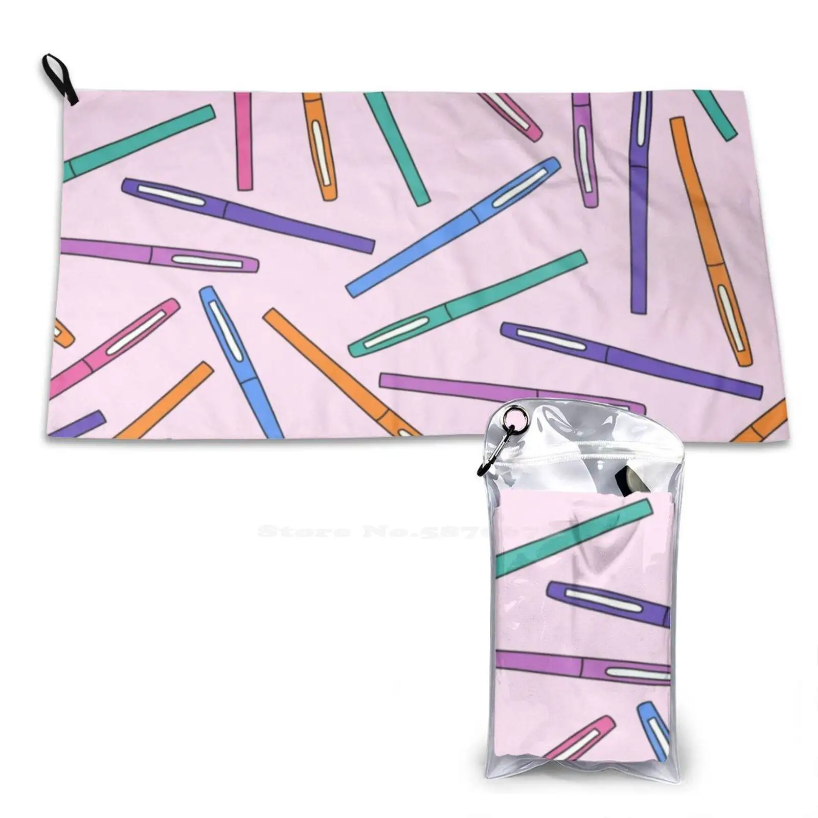 Teacher Flair Pen Pattern With Light Pink Background Soft Towel Quick Dry Beach Towel Teacher Pattern Flair Pen Pattern Back To