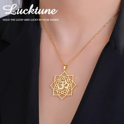 Lucktune Lotus OM Yoga Chakra Symbol Pendant Necklace Women Stainless Steel Buddhism Hindu Amulet Chain Necklace Jewelry Gift
