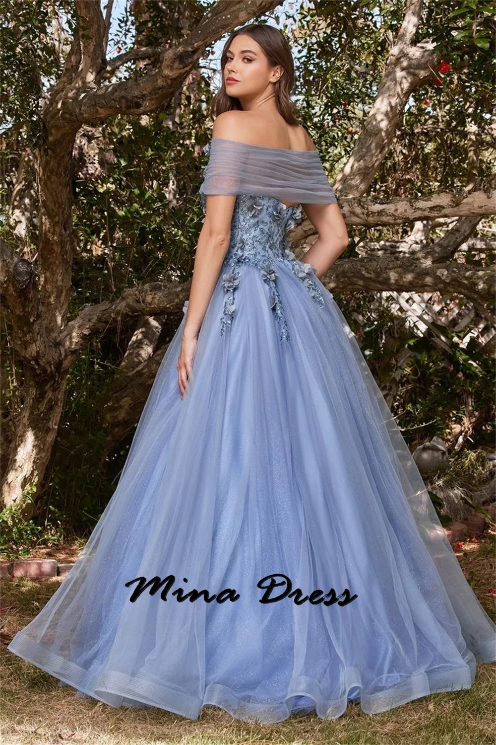 Mina Customized Strapless Luxurious Evening Dresses 2024 Luxury Flowers Backless Boat Collar Special Occasion Dresses Ball Gowns