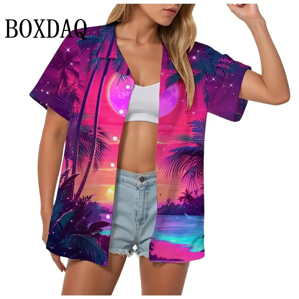 

Female Clothing Hawaii Style 3d Printed Single Breasted Tops Fashion Lapel Collar Blouse Summer Women's Short Sleeve Shirts 2025