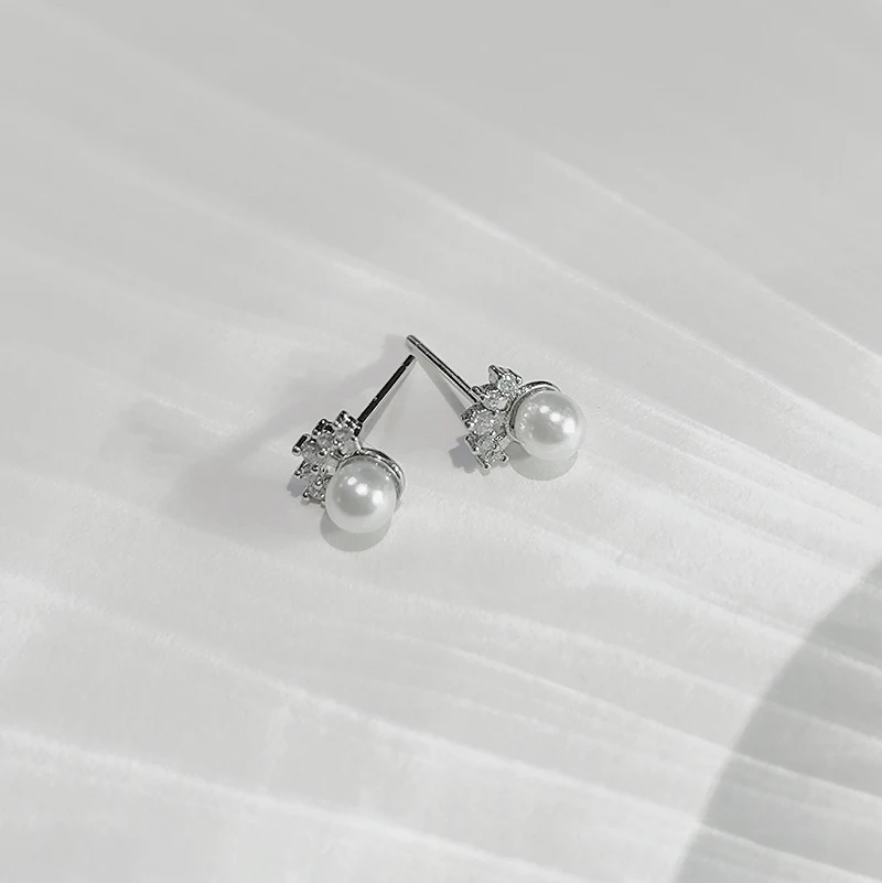 

Real 925 Sterling Silver Zircon Round Pearl Stud Earrings For Women Classic Fine Jewelry Light Luxury Accessories In Summer