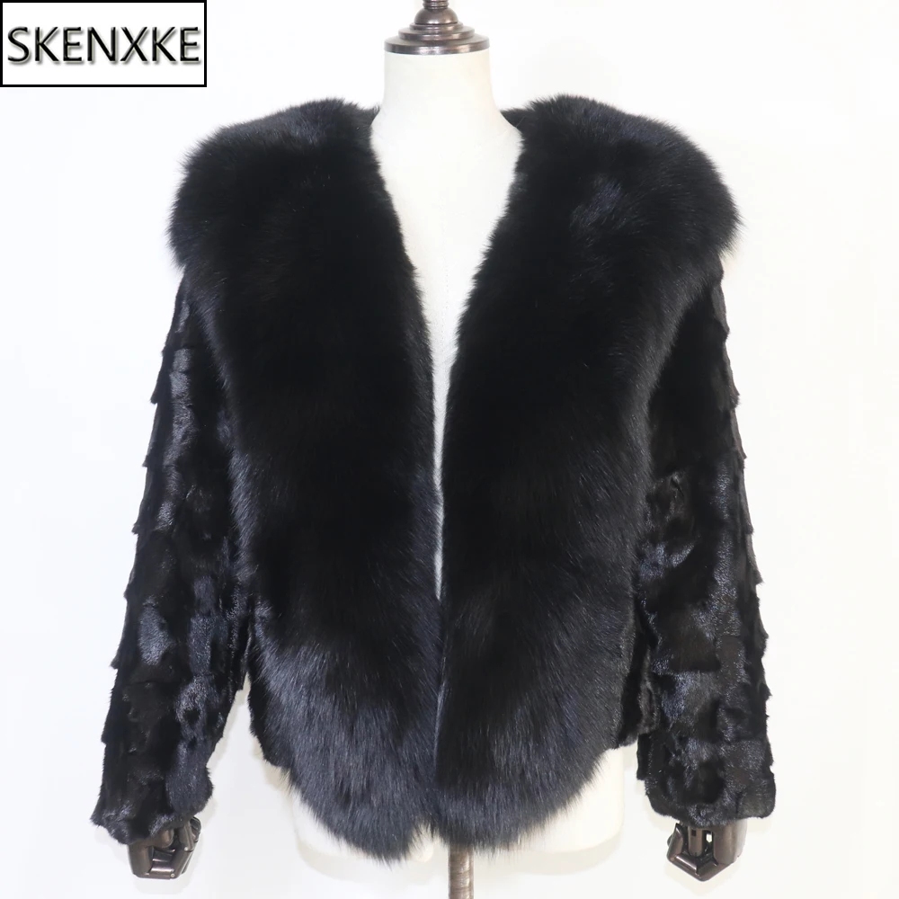 

Real Mink Fur Coat For Women Winter Warm 100% Genuine Mink Fur Jacket With Fox Fur Collar Lady Quality Natural Mink Fur Overcoat