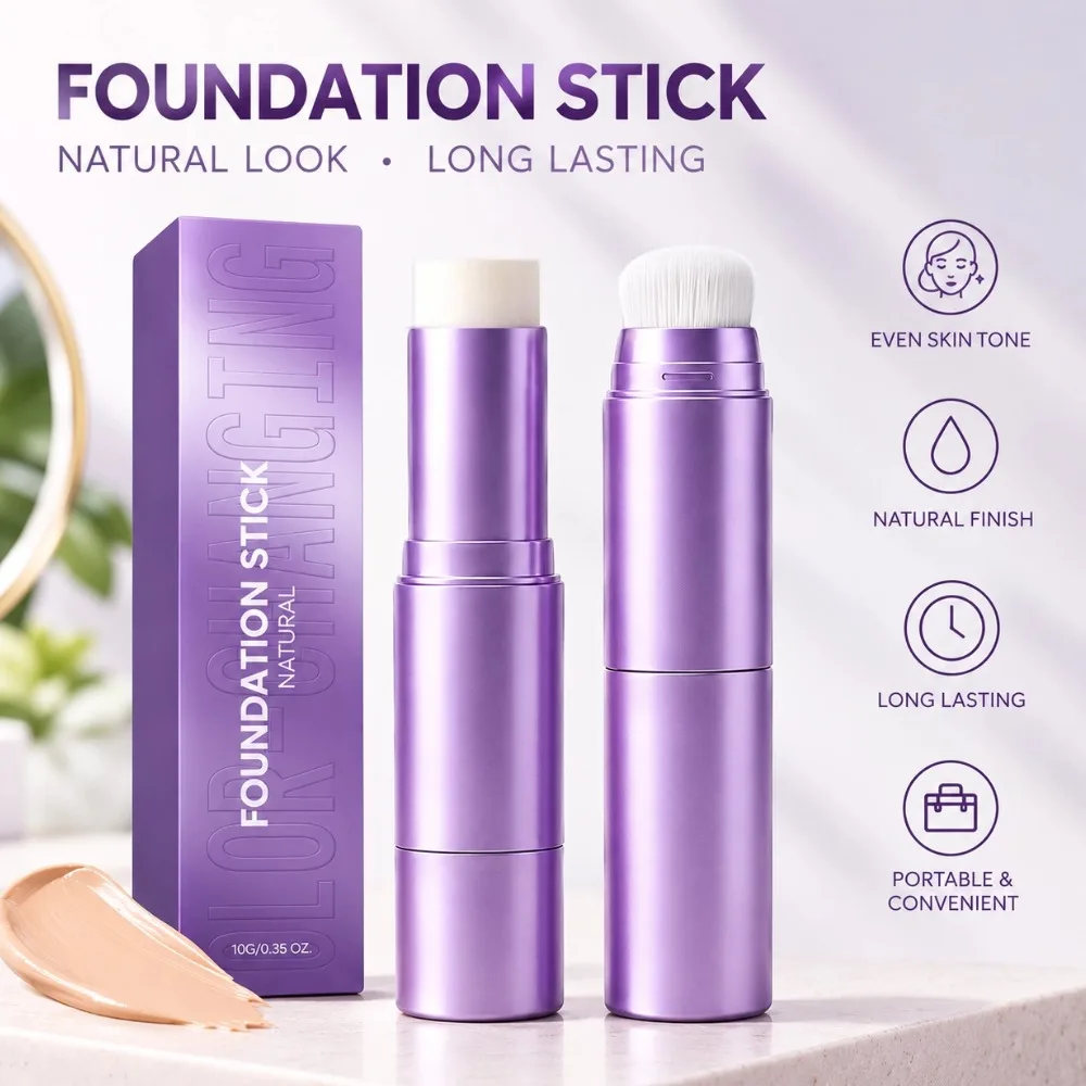 2In1 Dual Head Color Changing Foundation Stick Smart Skin Tone Adapt High Coverage Moisturizing LongLasting Flawless Finish
