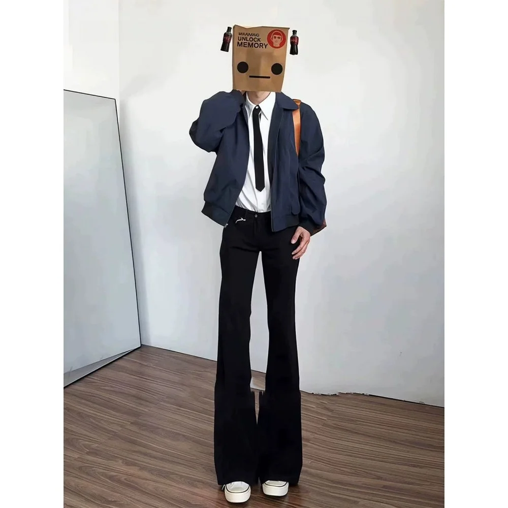 Korean Style Men's High-End Flared Pants Casual Loose Lightweight Pleated American Cleanfit High-End Straight Leg Trousers