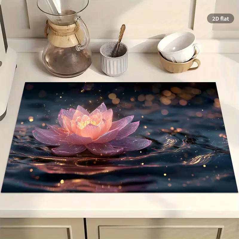Purple Rose Baby Breath Dish Drying Mat Coffee Countertop Pad Decor Kitchen Sink Draining Pad for Tableware Espresso Maker