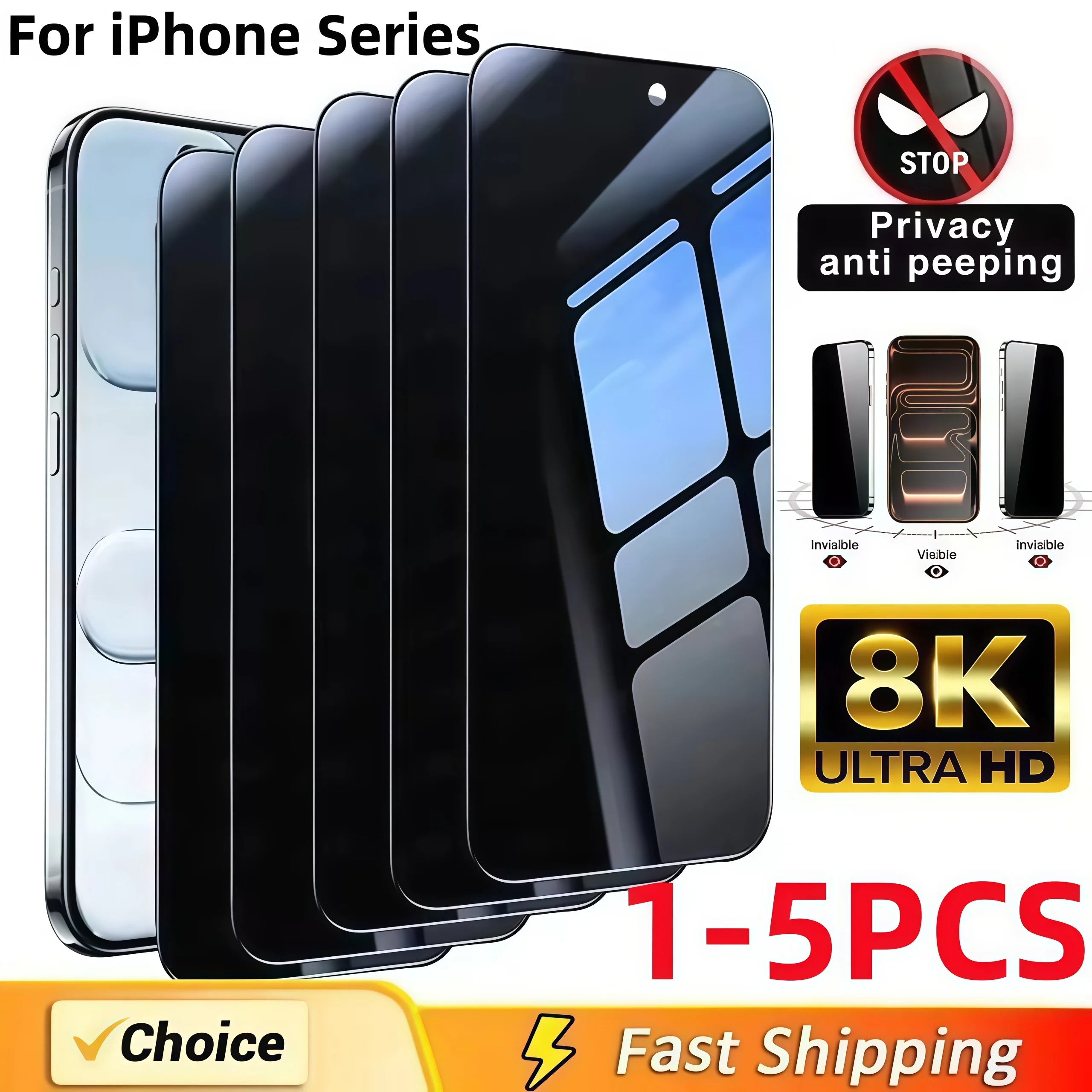 Protecteur d'écran pour iPhone 11 12 13 14 15 16 17 Pro Max 14 15 16 Plus 16e, 1 à 5 pièces, en verre trempé Anti-espion