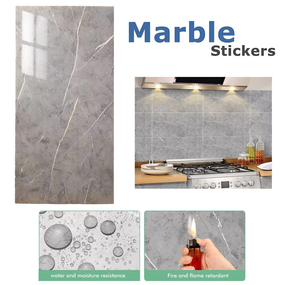 10PCS Self-Adhesive Grey Marble PVC Cladding Wall Panels For Kitchen Bathroom