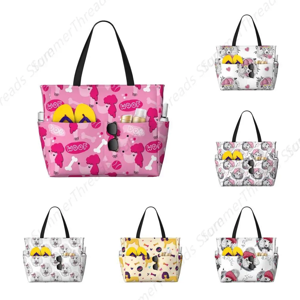 

- Poodle Dog Puppy Beach Bags Waterproof Sandproof Cute Beach Tote Bags for Women with Zipper