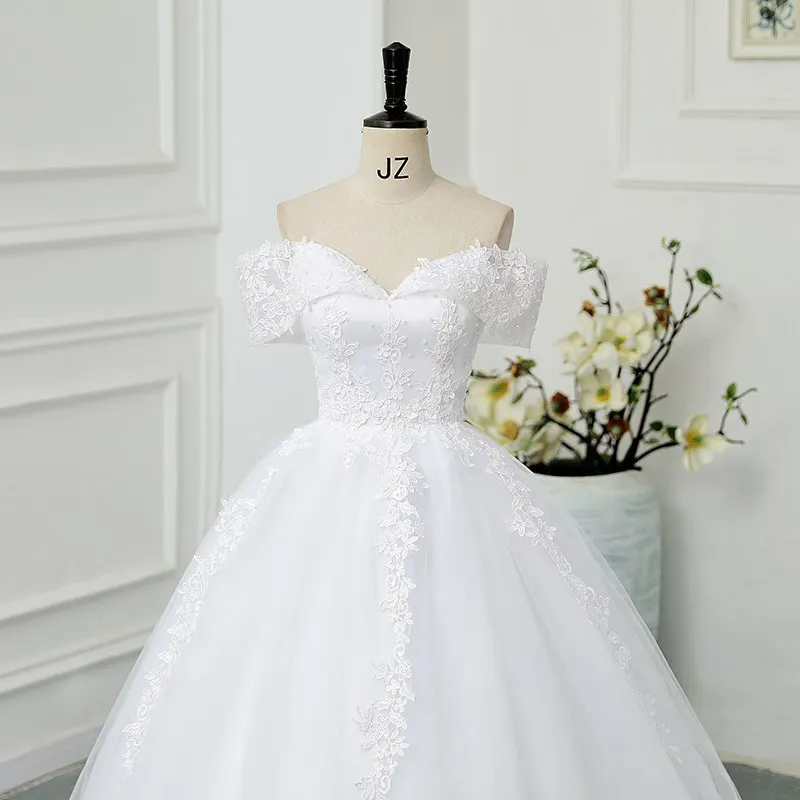 New Off The Shoulder Lace Wedding Dress Applique Bride Dress With Train Ball Gown Princess Classic Wedding Gowns Customized