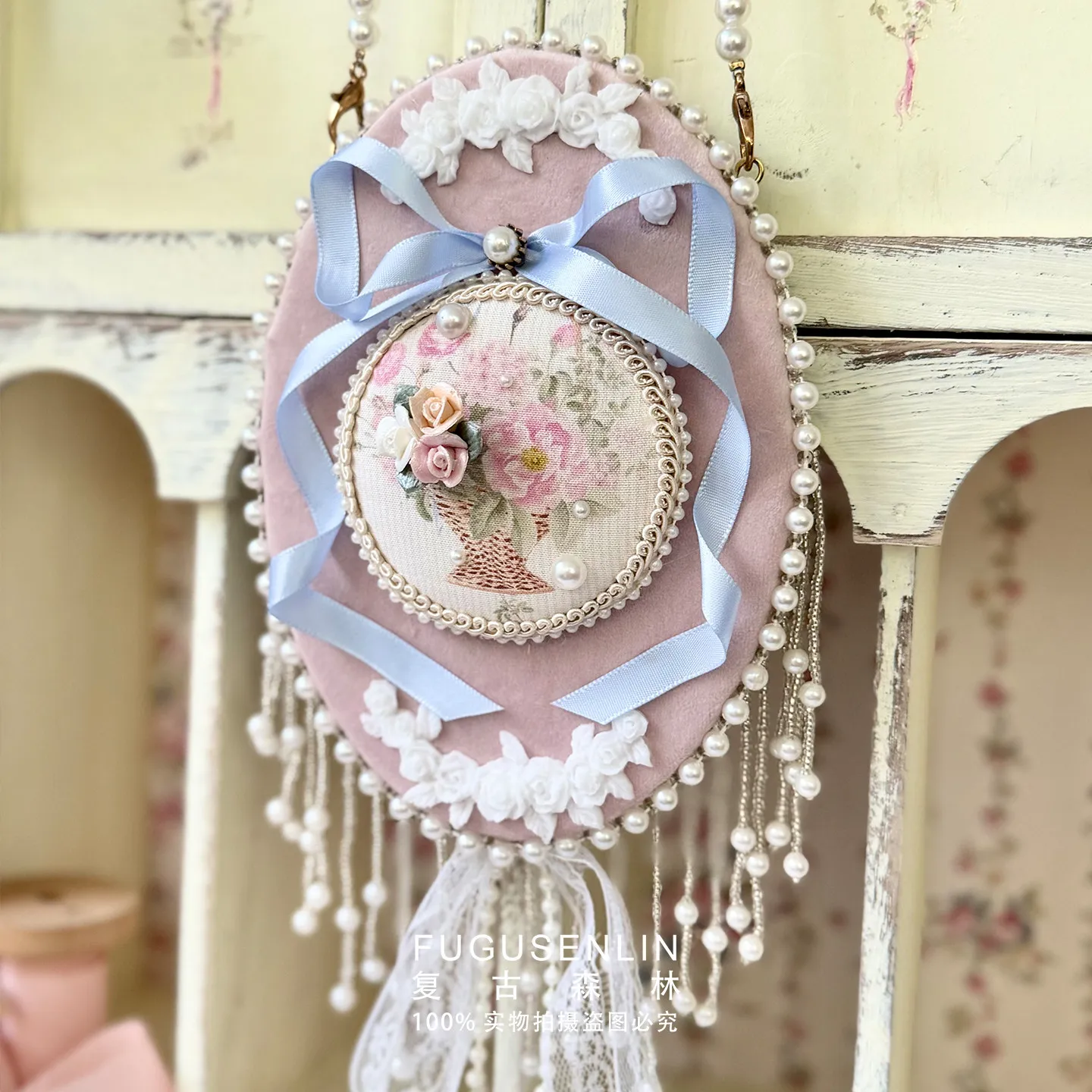 1PC French Handmade Wall Decor Bow with 3D Artificial Flower Hanging Ornament Home Decorative Ornaments