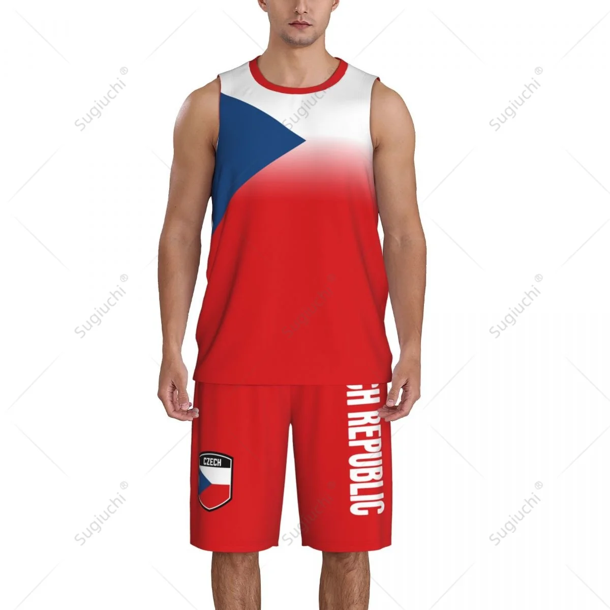 Men Czech Republic Flag Basketball Set Shirt & Pants Sleeveless Exclusive view 4