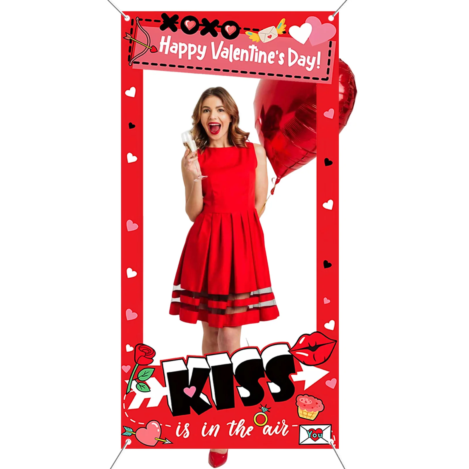 Valentinstag Photo Booth Requisiten Liebe Herz Kuss Selfie Photobooth Requisiten Banner Happy Valentine's Day Party Banner für Hochzeit