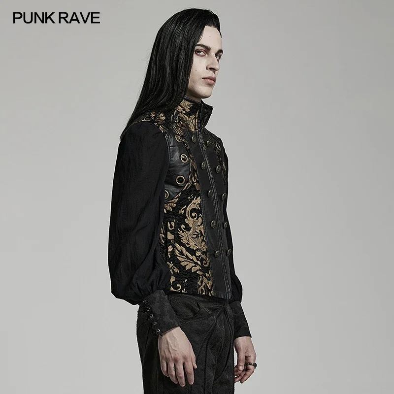 PUNK RAVE Men\'s Gothic Gorgeous Ornate Jacquard Small Stand-up Collar Waistcoat Party Club Two Colors for Choice Vest Men