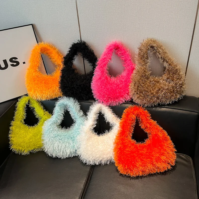 

Однотонная плюшевая сумка-клатч, маленькая сумка для телефона, сумки через плечо из искусственного меха для женщин, плюшевые кошельки, мягкая плюшевая теплая сумка