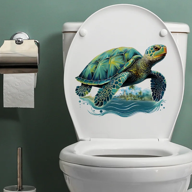 Cartoon Turtle Crawling Toilet Sticker Bathroom Background Decoration Wall Sticker Toilet Lid Sticker Self-adhesive Waterproof