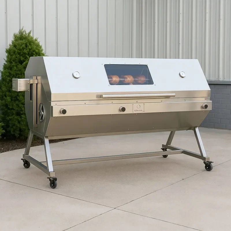 for Gas Spit Barbecue Grill with Hooded Propane Charcoal Santa Maria Style for Lamb Pig Baking Industrial Grilling