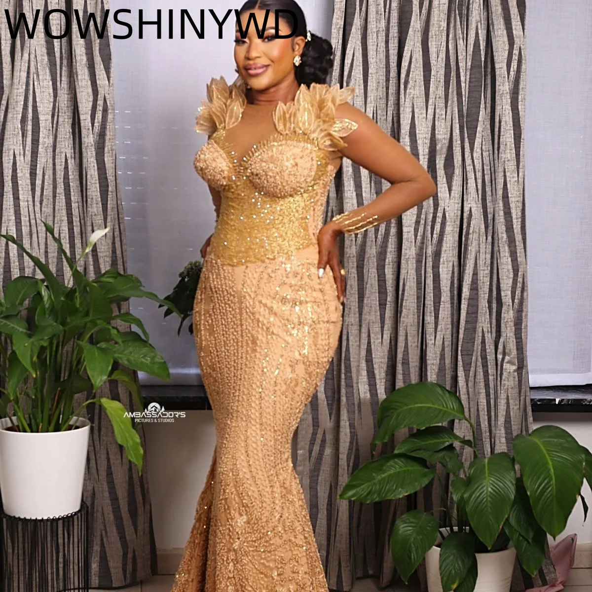 Customized 2024 Mermaid Gold Illusion Prom Dresses Florals Beaded Evening Formal Party Second Birthday Gowns Dresses ZJ135